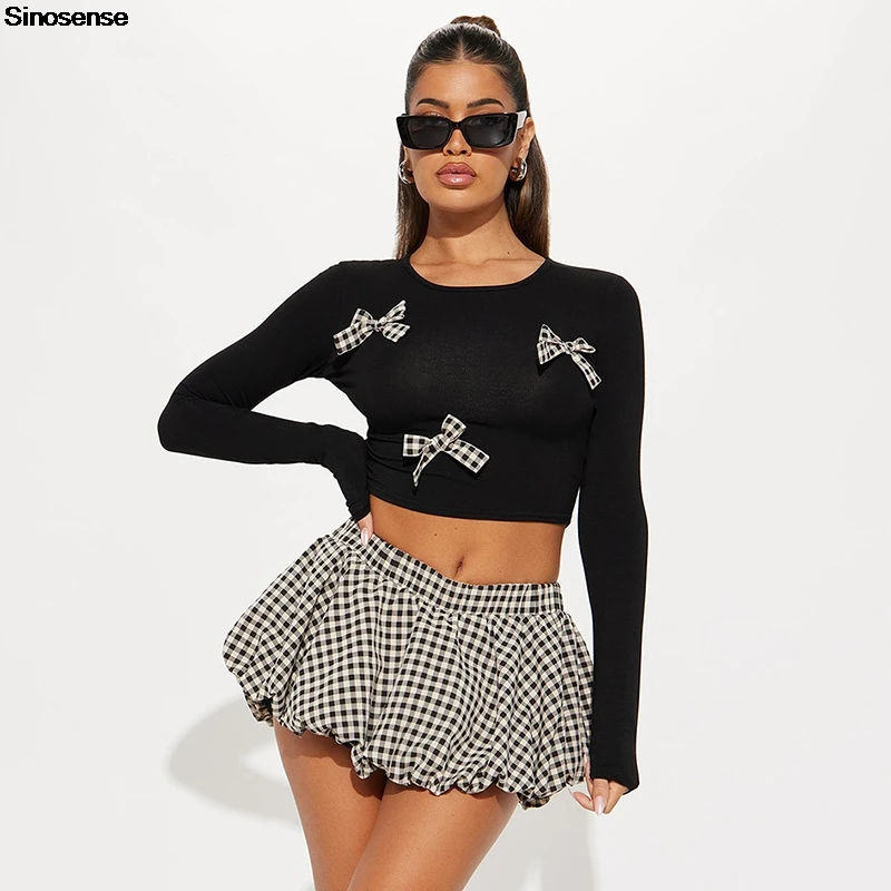 Women 2 Piece Set Long Sleeve Bow Decor Crop Top+Plaid Bubble Mini Skirt Sets Y2K Street Date Going Out Night Club Party Outfits
Women 2 Piece Set Long Sleeve Bow Decor Crop Top+Plaid Bubble Mini Skirt Sets Y2K Street Date Going Out Night Club Party Outfits