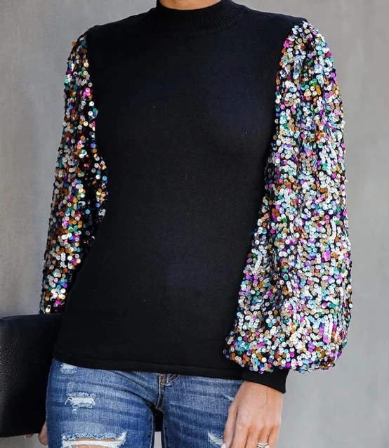 Women's T-shirt Elegant Commuting Fashion Basic Round Neck Colorful Sequin Design Patchwork Lantern Long Sleeved Tight Top
Women's T-shirt Elegant Commuting Fashion Basic Round Neck Colorful Sequin Design Patchwork Lantern Long Sleeved Tight Top
