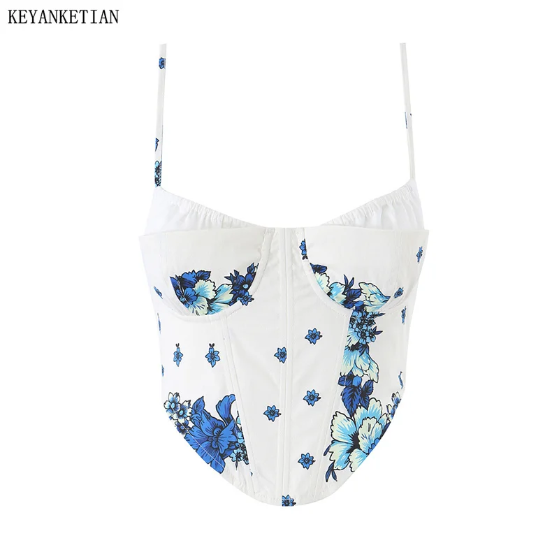 KEYANKETIAN 2026 New Woman Vacation Floral Print Corset Top Spaghetti Strap Slim Fit Cropped Open Back Back Tie Summer Beach Top
KEYANKETIAN 2026 New Woman Vacation Floral Print Corset Top Spaghetti Strap Slim Fit Cropped Open Back Back Tie Summer Beach Top
