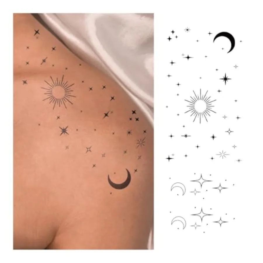 Celestial Temporary Tattoos Realistic and Long-Lasting Sun Moon Star Minimal Fake Tattoos, Waterproof Semi-Permanent Body Stick
Celestial Temporary Tattoos Realistic and Long-Lasting Sun Moon Star Minimal Fake Tattoos, Waterproof Semi-Permanent Body Stick