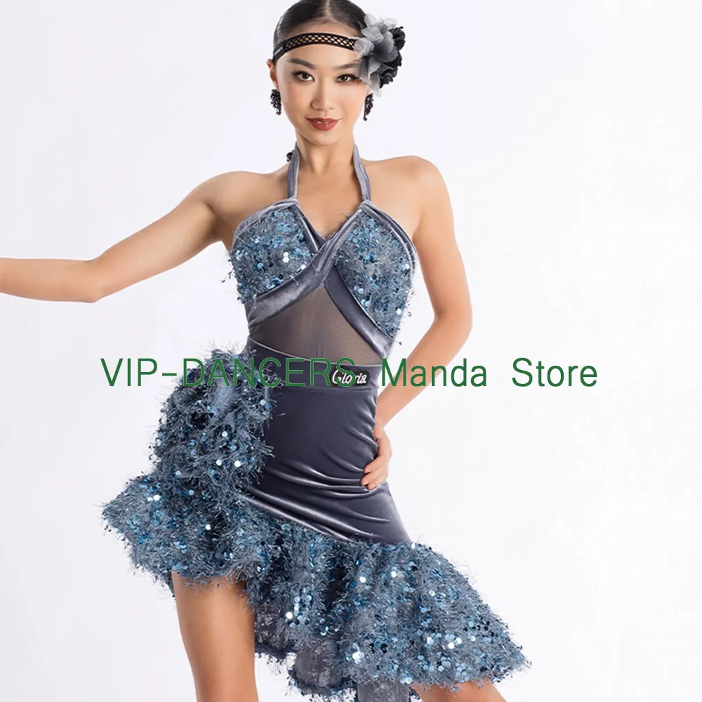 Glitter Blue Latin Dress Mesh Halter Tops Irregular Skirt Color Splicing Suit Samba Dance Costume Stage Performance Wear VDL638
Glitter Blue Latin Dress Mesh Halter Tops Irregular Skirt Color Splicing Suit Samba Dance Costume Stage Performance Wear VDL638
