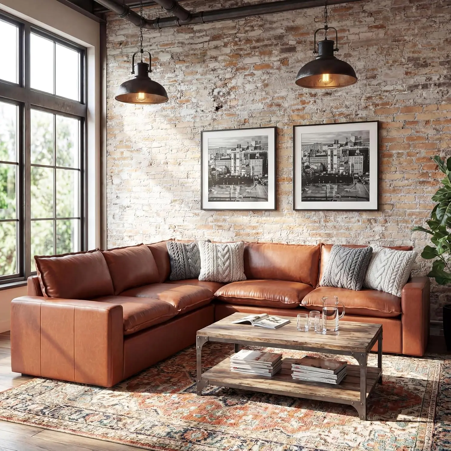 101.5" L Shaped Sectional Leather Couch with Wide Armrests & Deep Seats, Oversized 5-Seater Modern Brown Faux Leather Sofa
101.5" L Shaped Sectional Leather Couch with Wide Armrests & Deep Seats, Oversized 5-Seater Modern Brown Faux Leather Sofa