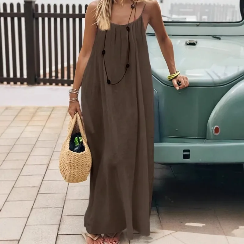 2026 Loose-Fit Spaghetti Strap Dress Women's Casual Homewear Summer Dress Solid-Color Vacation Cool Homewear
2026 Loose-Fit Spaghetti Strap Dress Women's Casual Homewear Summer Dress Solid-Color Vacation Cool Homewear