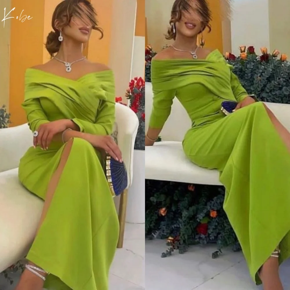 Kobe Green Satin Prom Dress Strapless Side Slit Wedding Dresses Long Sleeves vestidos de noche Simple Customized 2025
Kobe Green Satin Prom Dress Strapless Side Slit Wedding Dresses Long Sleeves vestidos de noche Simple Customized 2025