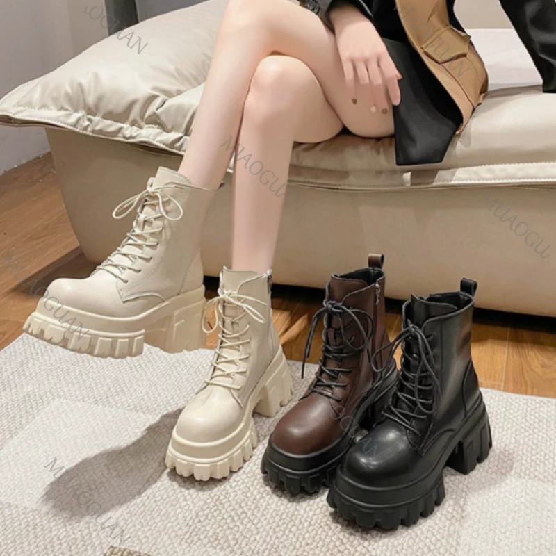 Women's Punk Platform Boots Autumn Spring New Gothic Leather Mid-Calf Boots Lace-Up Chunky High Heel Streetwear Motorcycle Botas
Women's Punk Platform Boots Autumn Spring New Gothic Leather Mid-Calf Boots Lace-Up Chunky High Heel Streetwear Motorcycle Botas