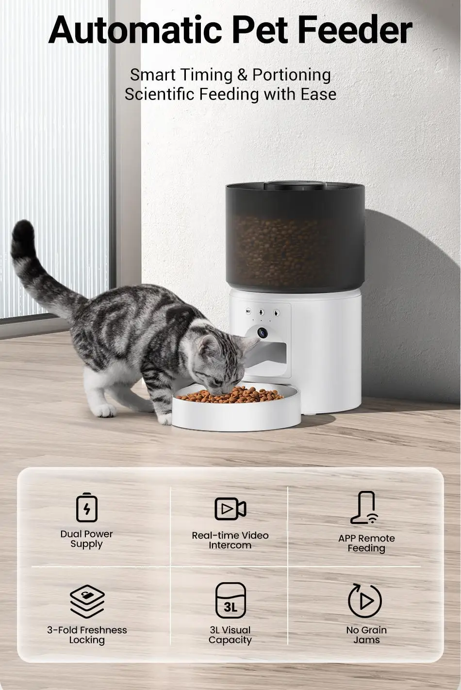 5L Capacity Anti-Jam System Smart Pet Feeder with Camera APP Control Voice Recorder Dual Power Fresh-Keep Design, Night Vision
5L Capacity Anti-Jam System Smart Pet Feeder with Camera APP Control Voice Recorder Dual Power Fresh-Keep Design, Night Vision