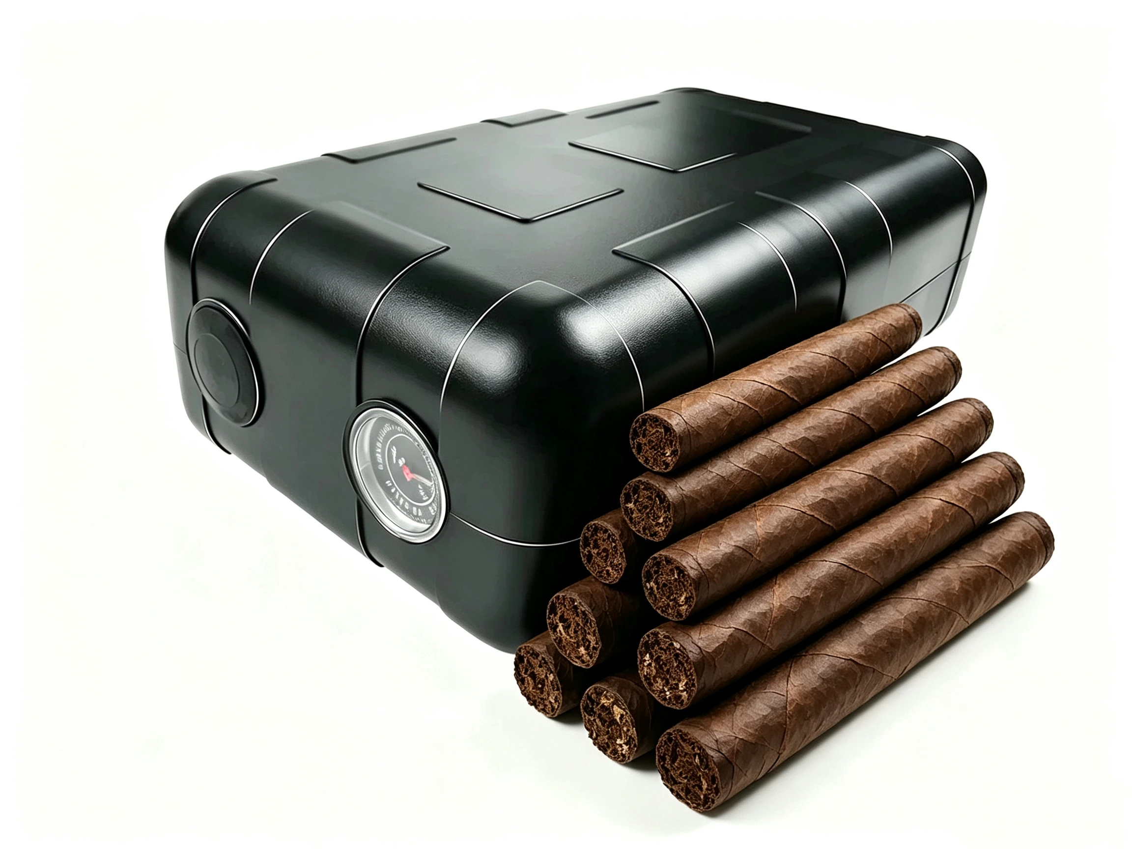 Travel PC Resin Cigar Box, Built-In Cedar Partition, Hygrometer, Can Hold 8 Cigars, ABS Shell Cigar Box.
Travel PC Resin Cigar Box, Built-In Cedar Partition, Hygrometer, Can Hold 8 Cigars, ABS Shell Cigar Box.