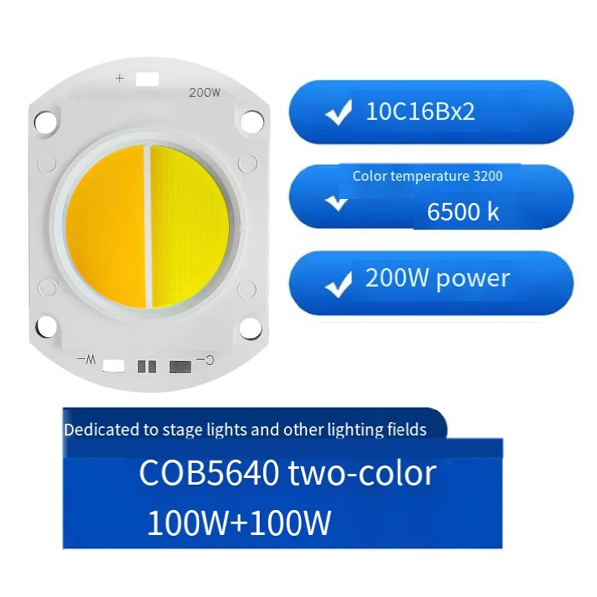 SVFE-g5Pcs 200W Dual Color High Power LED COB Chip 3200K 6500K for Outdoor Floodlight Spotlight
SVFE-g5Pcs 200W Dual Color High Power LED COB Chip 3200K 6500K for Outdoor Floodlight Spotlight