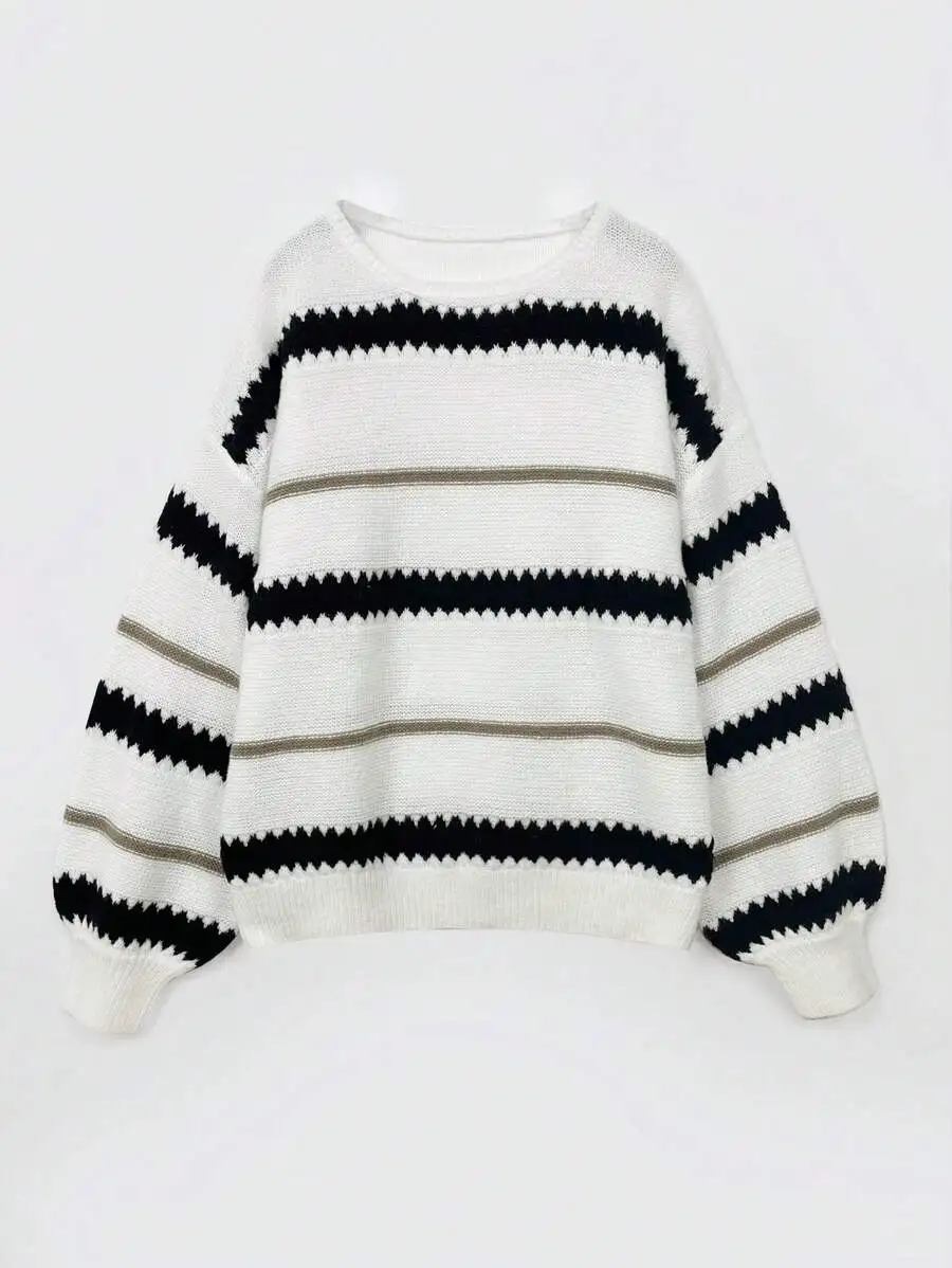 Women Casual Striped Drop Shoulder Loose Pullover Long Sleeve Sweater White
Women Casual Striped Drop Shoulder Loose Pullover Long Sleeve Sweater White