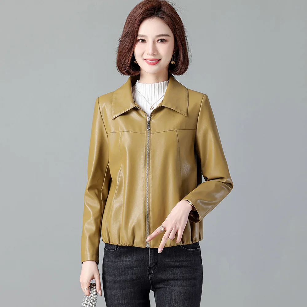 New Women Casual Leather Jacket Spring Autumn Fashion Turn-down Collar Zipper Fly Loose Short Coat Split Leather Outerwear
New Women Casual Leather Jacket Spring Autumn Fashion Turn-down Collar Zipper Fly Loose Short Coat Split Leather Outerwear