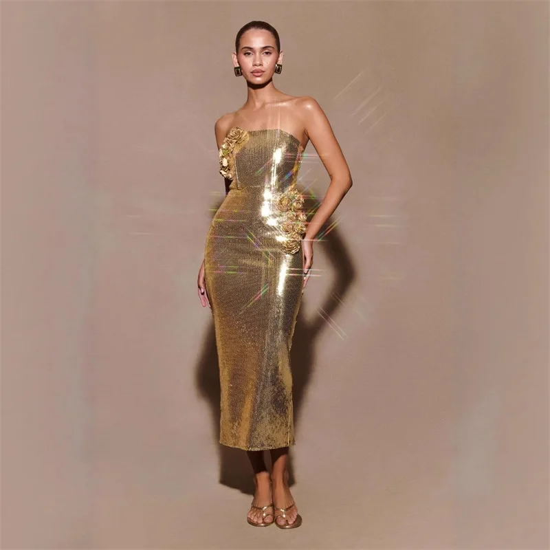 Golden Sequins Women's Prom Dress Shiny Sexy Strapless Sleeveless Long Robe 3D Flower Party Gown Formal Red Carpet Evening Robes
Golden Sequins Women's Prom Dress Shiny Sexy Strapless Sleeveless Long Robe 3D Flower Party Gown Formal Red Carpet Evening Robes