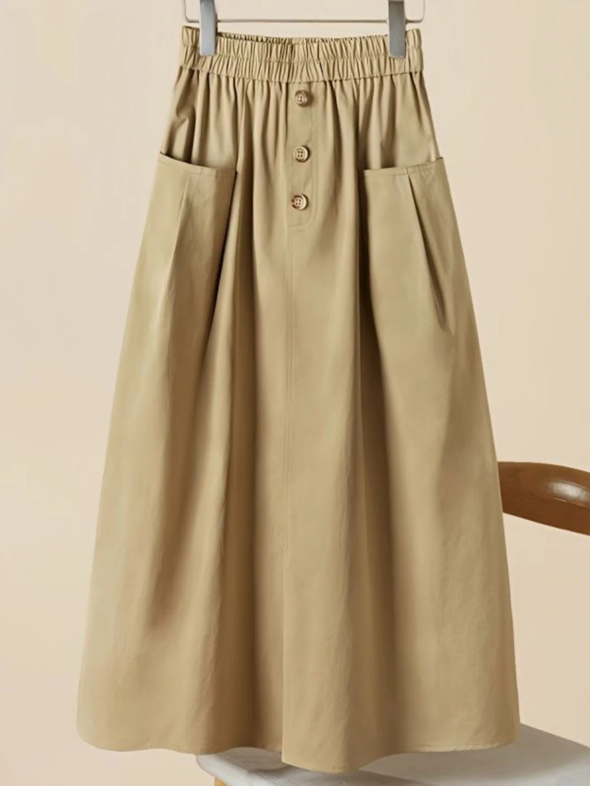 Loose Midi Skirt with Big Pockets Workwear Style Elastic Waist Spring Summer Fashion Women's High Waist A-Line Skirt
Loose Midi Skirt with Big Pockets Workwear Style Elastic Waist Spring Summer Fashion Women's High Waist A-Line Skirt