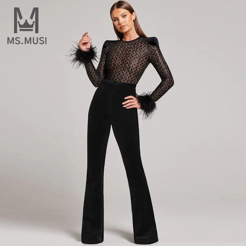 MSMUSI 2024 New Fashion Women Sexy Feather Sequins Lace Mesh Long Sleeve Backless Bodycon Party Club Flare Pant Bandage Jumpsuit
MSMUSI 2024 New Fashion Women Sexy Feather Sequins Lace Mesh Long Sleeve Backless Bodycon Party Club Flare Pant Bandage Jumpsuit