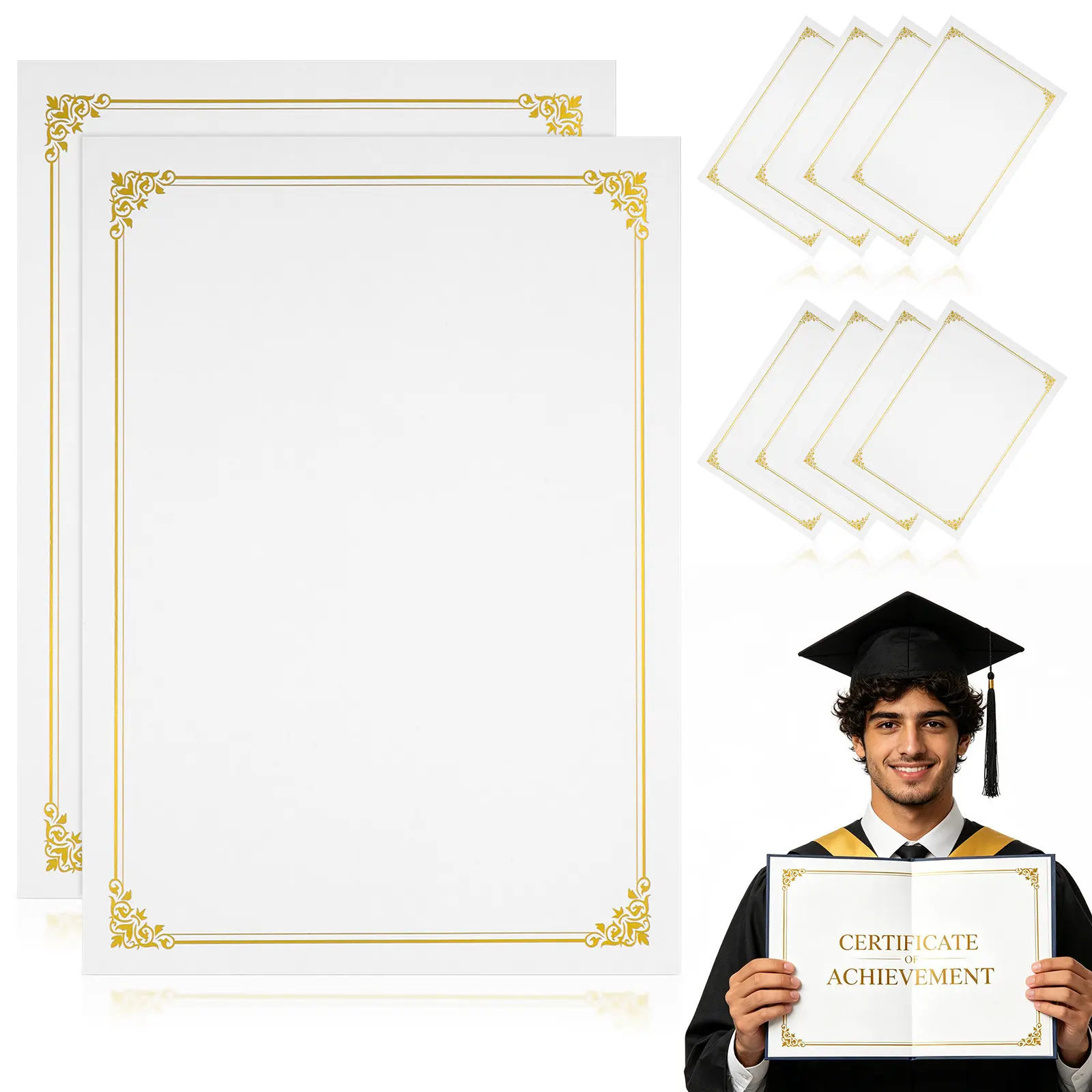 10Pcs A4 Blank Certificate Paper Archival Quality Gold Foil Trimmed Diploma Paper for School Awards Graduation Certificates
10Pcs A4 Blank Certificate Paper Archival Quality Gold Foil Trimmed Diploma Paper for School Awards Graduation Certificates