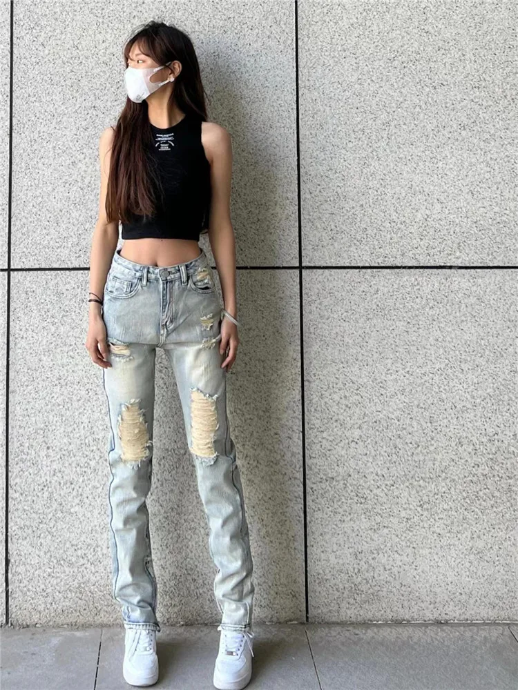 American Retro Light Mud Dye Straight Leg Jeans Women's Spring Summer High Waist Extended Length Hole Dragging Pants High Street
American Retro Light Mud Dye Straight Leg Jeans Women's Spring Summer High Waist Extended Length Hole Dragging Pants High Street