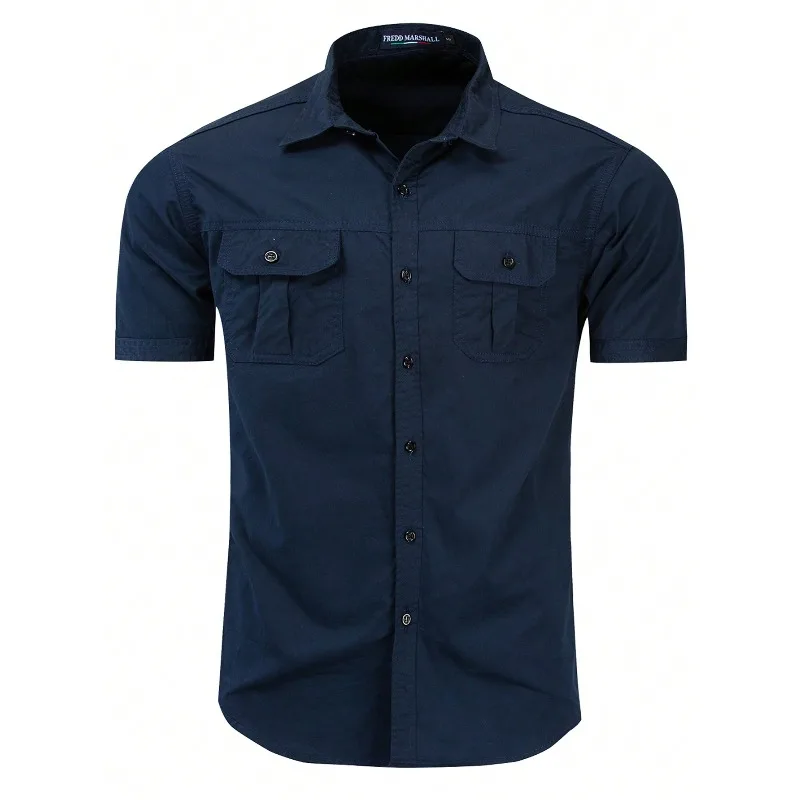 2026 Quality Men's Solid Color Short Sleeve Cargo Work Pockets Button-Down Shirts With Metal Badge
2026 Quality Men's Solid Color Short Sleeve Cargo Work Pockets Button-Down Shirts With Metal Badge