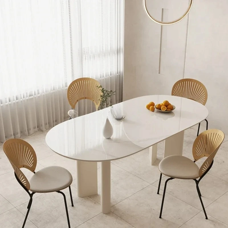 Stone Plate Dining Table White Wood Foot Oval Bright Dining Table and Chair Stool Combination
Stone Plate Dining Table White Wood Foot Oval Bright Dining Table and Chair Stool Combination