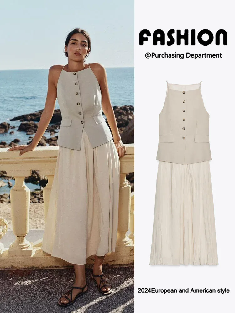 Summer New Arrival Women's Midi Dress with Pleated Skirt And Sleeveless Vest 2025 Seasonal Fashion Ladies' Ethnic Wear
Summer New Arrival Women's Midi Dress with Pleated Skirt And Sleeveless Vest 2025 Seasonal Fashion Ladies' Ethnic Wear