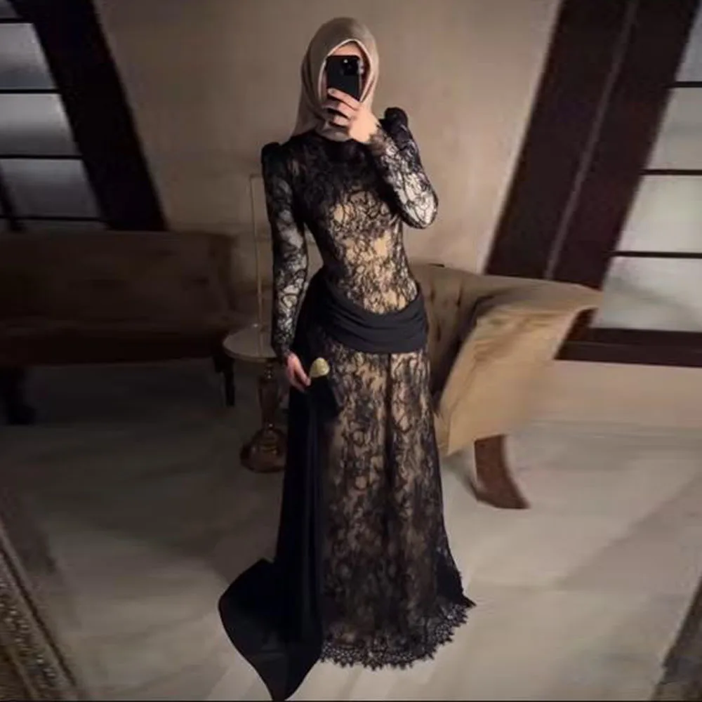 Customized Fashionable Lace Evening Dress with Overskirt High Neck Long Sleeve Formal Gown Black Arabic Dubai vestidos de noche
Customized Fashionable Lace Evening Dress with Overskirt High Neck Long Sleeve Formal Gown Black Arabic Dubai vestidos de noche