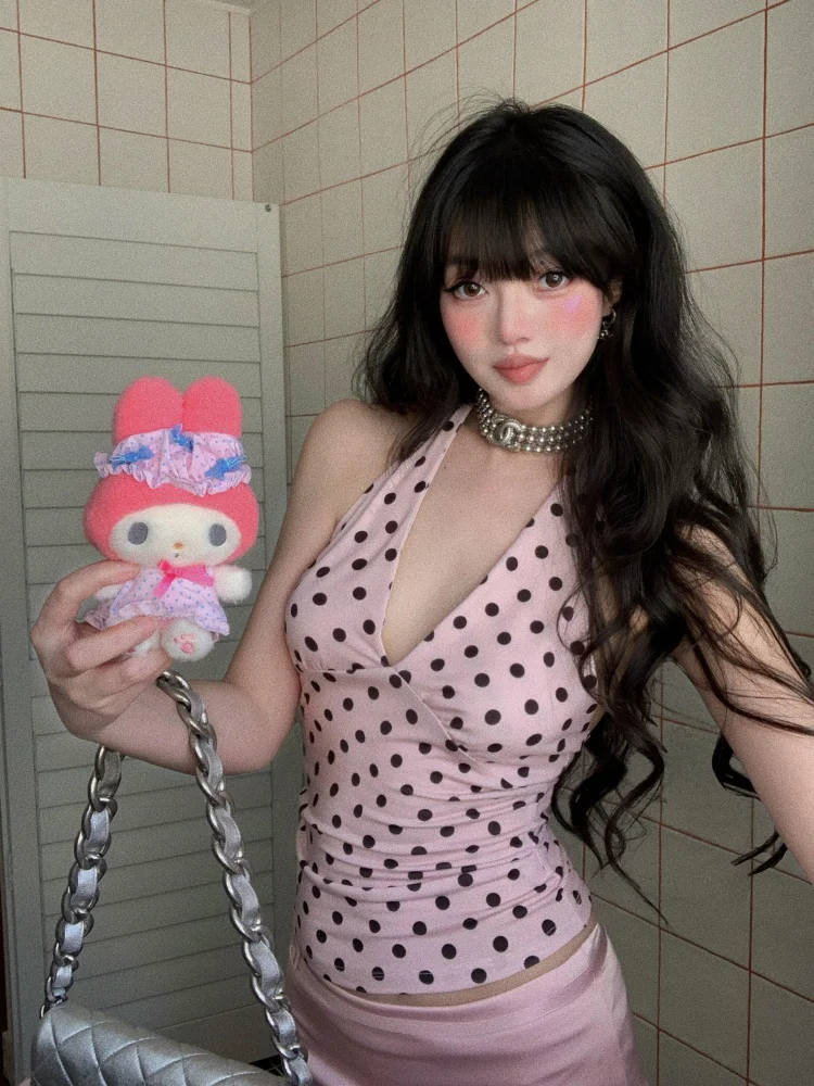 Pink Polka Dot Crop Top And Short Skirt Set Women's Sexy Summer Outfit Two-Piece Suit V-Neck Sleeveless Slim Fit Straight Tube
Pink Polka Dot Crop Top And Short Skirt Set Women's Sexy Summer Outfit Two-Piece Suit V-Neck Sleeveless Slim Fit Straight Tube