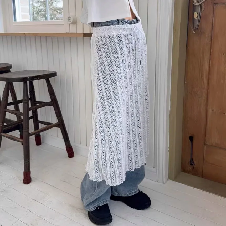 Women's Hollow out Layered Skirt Elastic Waist Dstring Straight Mid-Length Versatile Fro Curtain Cake Skirt Pure Color
Women's Hollow out Layered Skirt Elastic Waist Dstring Straight Mid-Length Versatile Fro Curtain Cake Skirt Pure Color