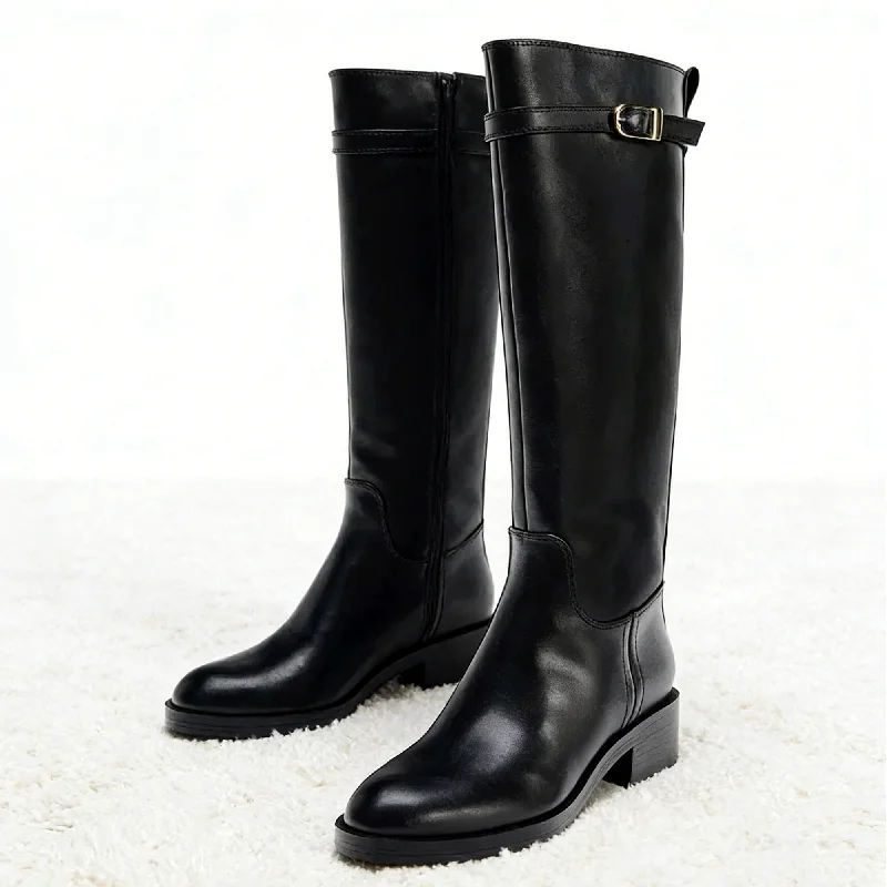 Fashion Patchwork Design Knee Boots Women Unique Buckle Decorate Chunky Heel Boots Black Soft Leather Waterproof Platform Boots
Fashion Patchwork Design Knee Boots Women Unique Buckle Decorate Chunky Heel Boots Black Soft Leather Waterproof Platform Boots