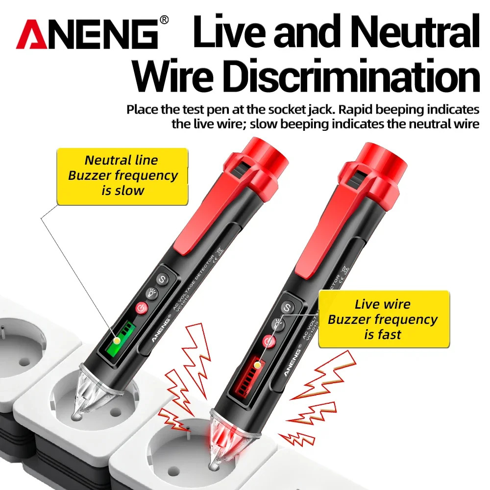 ANENG VC1010 Non-Contact Voltage Tester Pen 12-1000V AC Digital Voltage Detector Zero Fire Line Sensor Test Pencil Electric Tool
ANENG VC1010 Non-Contact Voltage Tester Pen 12-1000V AC Digital Voltage Detector Zero Fire Line Sensor Test Pencil Electric Tool