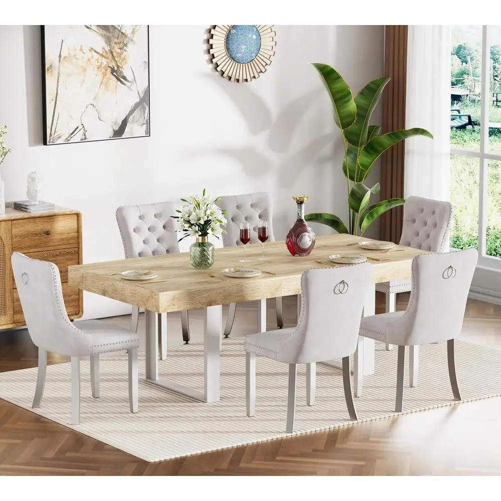Expandable 7-Piece Dining Set with 6 Chairs, 63-79 White Wooden Legs, Ideal for Small Spaces and Gatherings
Expandable 7-Piece Dining Set with 6 Chairs, 63-79 White Wooden Legs, Ideal for Small Spaces and Gatherings