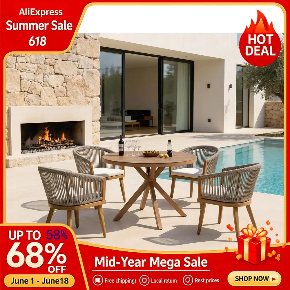 5 Piece Patio Dining Set Outdoor Furniture Round Table and Chairs Cushions TeakFinish Aluminum Frame AllWeather Wicker,Custom
5 Piece Patio Dining Set Outdoor Furniture Round Table and Chairs Cushions TeakFinish Aluminum Frame AllWeather Wicker,Custom
