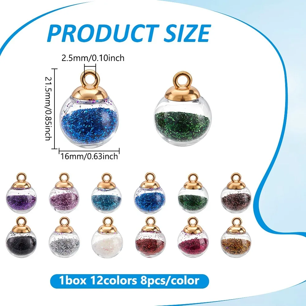 96Pcs 12 Colors Glass Globle Pendants Round with Acrylic Sequin and CCB Plastic Mixed Color 21.5x16mm Hole: 2.5mm 8pcs/color
96Pcs 12 Colors Glass Globle Pendants Round with Acrylic Sequin and CCB Plastic Mixed Color 21.5x16mm Hole: 2.5mm 8pcs/color
