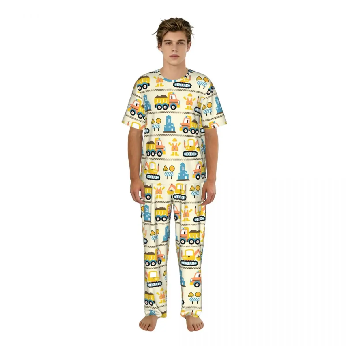 Men's Pajamas Set Summer Short-Sleeve Tops + Long Pants Nightwear Home Wear Suits Excavator Truck Construction Sleepwear
Men's Pajamas Set Summer Short-Sleeve Tops + Long Pants Nightwear Home Wear Suits Excavator Truck Construction Sleepwear