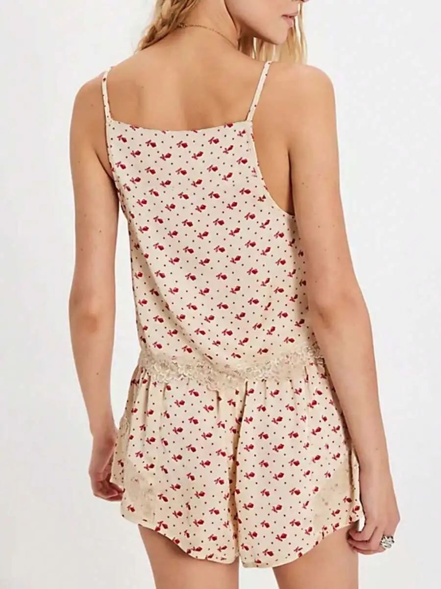 Women Sleeveless Cami Pajama Set Floral Print Spaghetti Strap U Neck Lace Trim Loose Crop Top And Shorts
Women Sleeveless Cami Pajama Set Floral Print Spaghetti Strap U Neck Lace Trim Loose Crop Top And Shorts