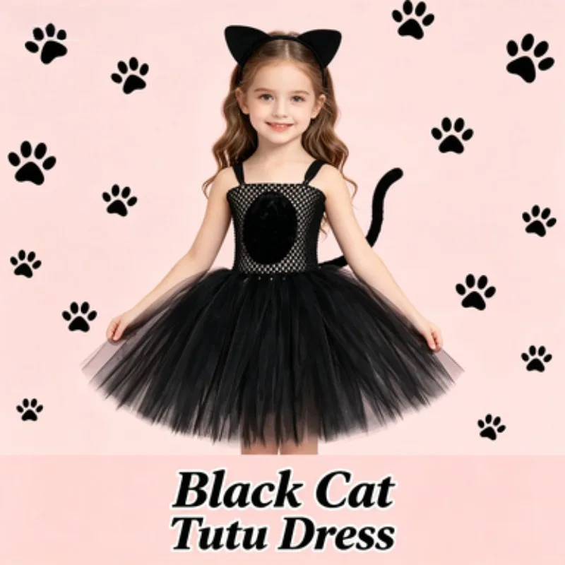 Cute Cartoon Cat Costume Girls' Tulle Dress, Princess Tutu Skirt for Children's Day Party & Performance, Halloween Stage Outfit
Cute Cartoon Cat Costume Girls' Tulle Dress, Princess Tutu Skirt for Children's Day Party & Performance, Halloween Stage Outfit