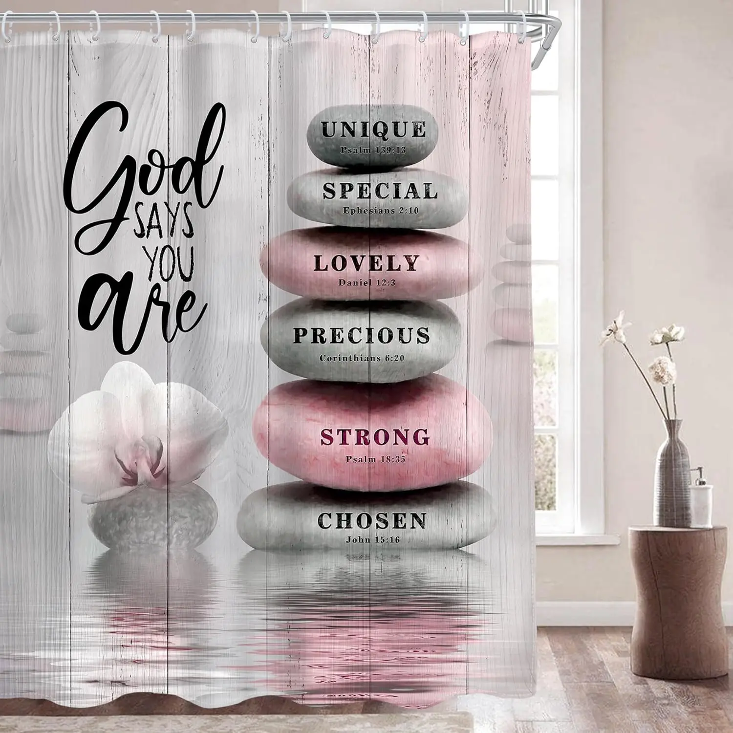 "God Says You Are Shower Curtain, Inspirational Stone Quote Bath Curtain, Waterproof Decor for Religious or Calm Bathroom"
"God Says You Are Shower Curtain, Inspirational Stone Quote Bath Curtain, Waterproof Decor for Religious or Calm Bathroom"