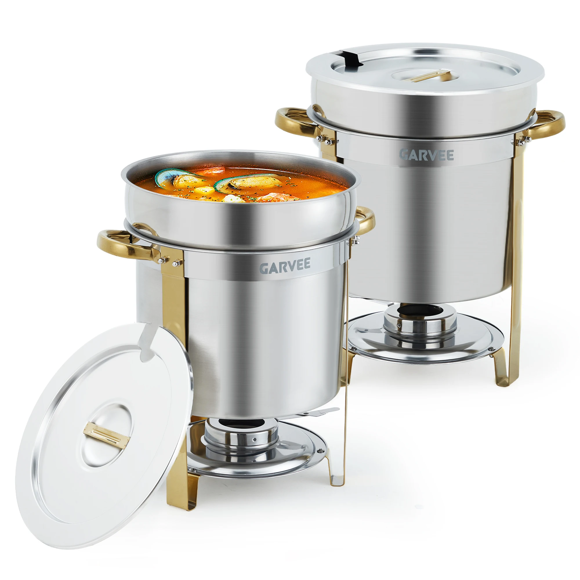 2pcs Commercial Soup Warmer Stainless Steel Round Soup Chafer with Pot, Notched Lids & Fuel Holders, Food Warmer for Buffets Parties Wedding Banquets Catering
2pcs Commercial Soup Warmer Stainless Steel Round Soup Chafer with Pot, Notched Lids & Fuel Holders, Food Warmer for Buffets Parties Wedding Banquets Catering