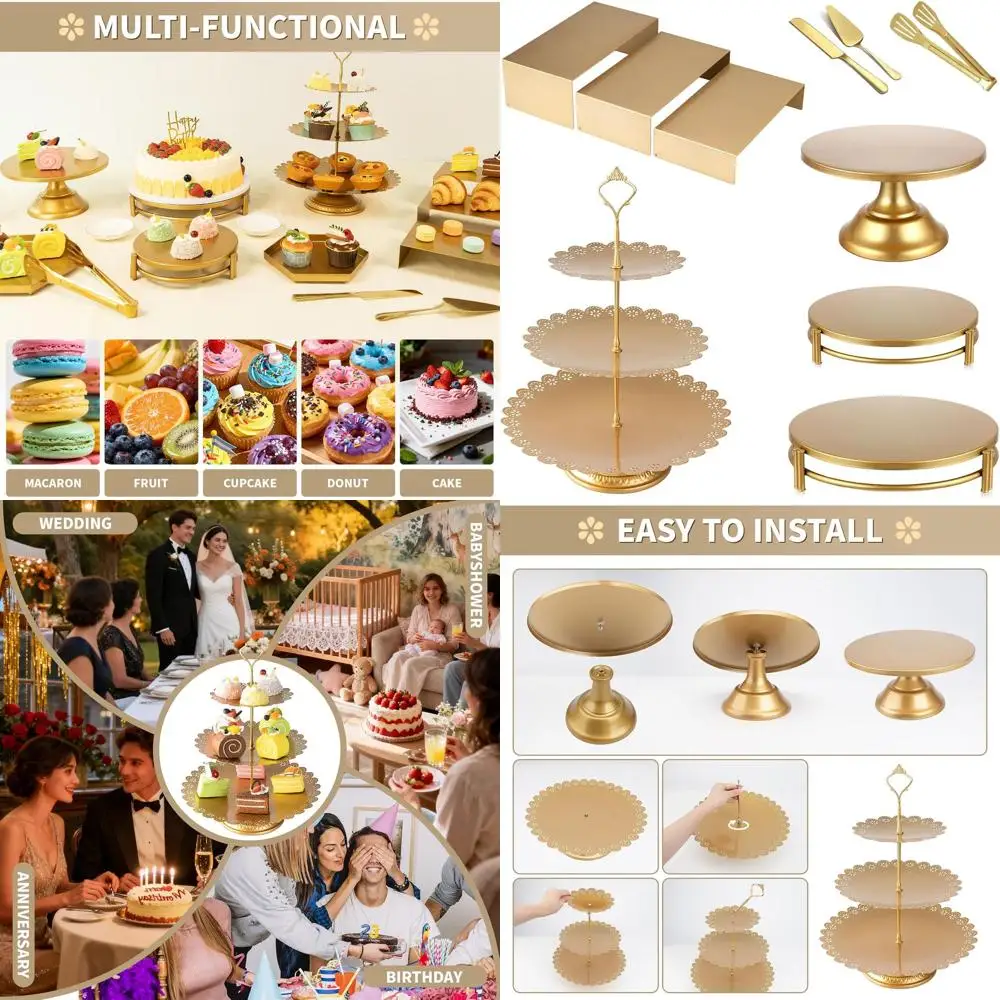 Gold Dessert Stand Set for 10 Pieces, Elegant Wedding and Party Cupcake Holders, Ideal for Celebrations and Special Occasions
Gold Dessert Stand Set for 10 Pieces, Elegant Wedding and Party Cupcake Holders, Ideal for Celebrations and Special Occasions
