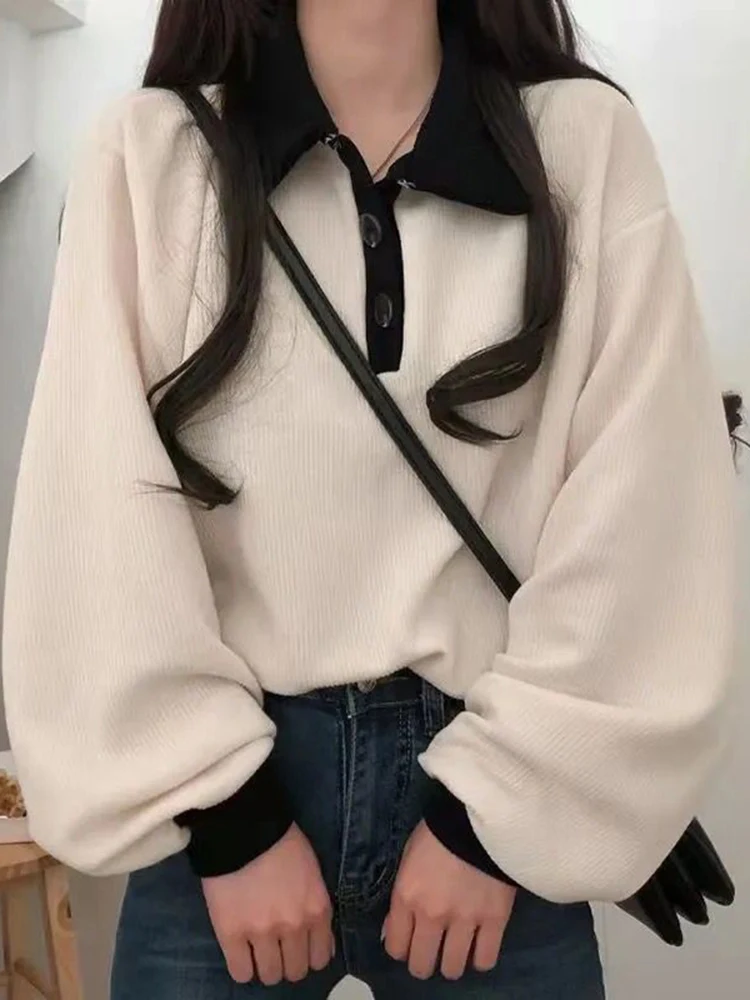 Zoki Korean Lantern Sleeve Women Sweatshirts Retro Loose Casual Streetwear T Shirts Female Patchwork Button Simple Autumn Tops
Zoki Korean Lantern Sleeve Women Sweatshirts Retro Loose Casual Streetwear T Shirts Female Patchwork Button Simple Autumn Tops
