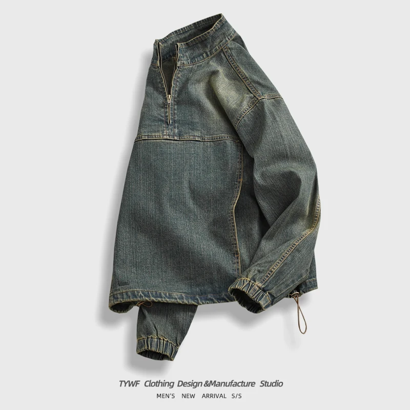 Retro Waed American Sle Loose Fit Stand Collar Denim Jaet Men's Spring Autumn High Street Long Sve Cotton Sweatirt
Retro Waed American Sle Loose Fit Stand Collar Denim Jaet Men's Spring Autumn High Street Long Sve Cotton Sweatirt