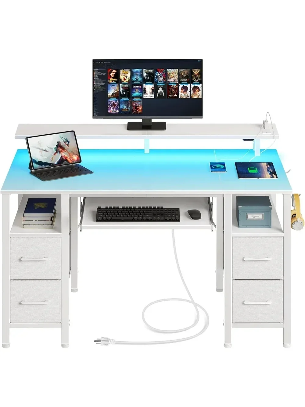 Power Outlets, Home Office Desk with Drawers, Writing Desk with Keyboard Tray, Study Desk with Monitor Stand
Power Outlets, Home Office Desk with Drawers, Writing Desk with Keyboard Tray, Study Desk with Monitor Stand