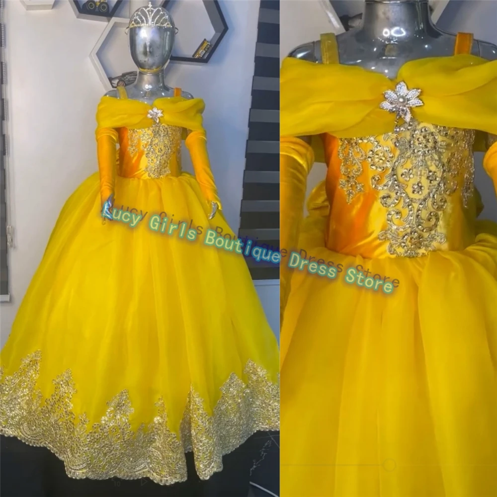 Luxurious Yellow Flower Girl Dress Tulle Fluffy With Gold Applique For Wedding Ball Dresses Kids Birthday Party Evening Gowns
Luxurious Yellow Flower Girl Dress Tulle Fluffy With Gold Applique For Wedding Ball Dresses Kids Birthday Party Evening Gowns