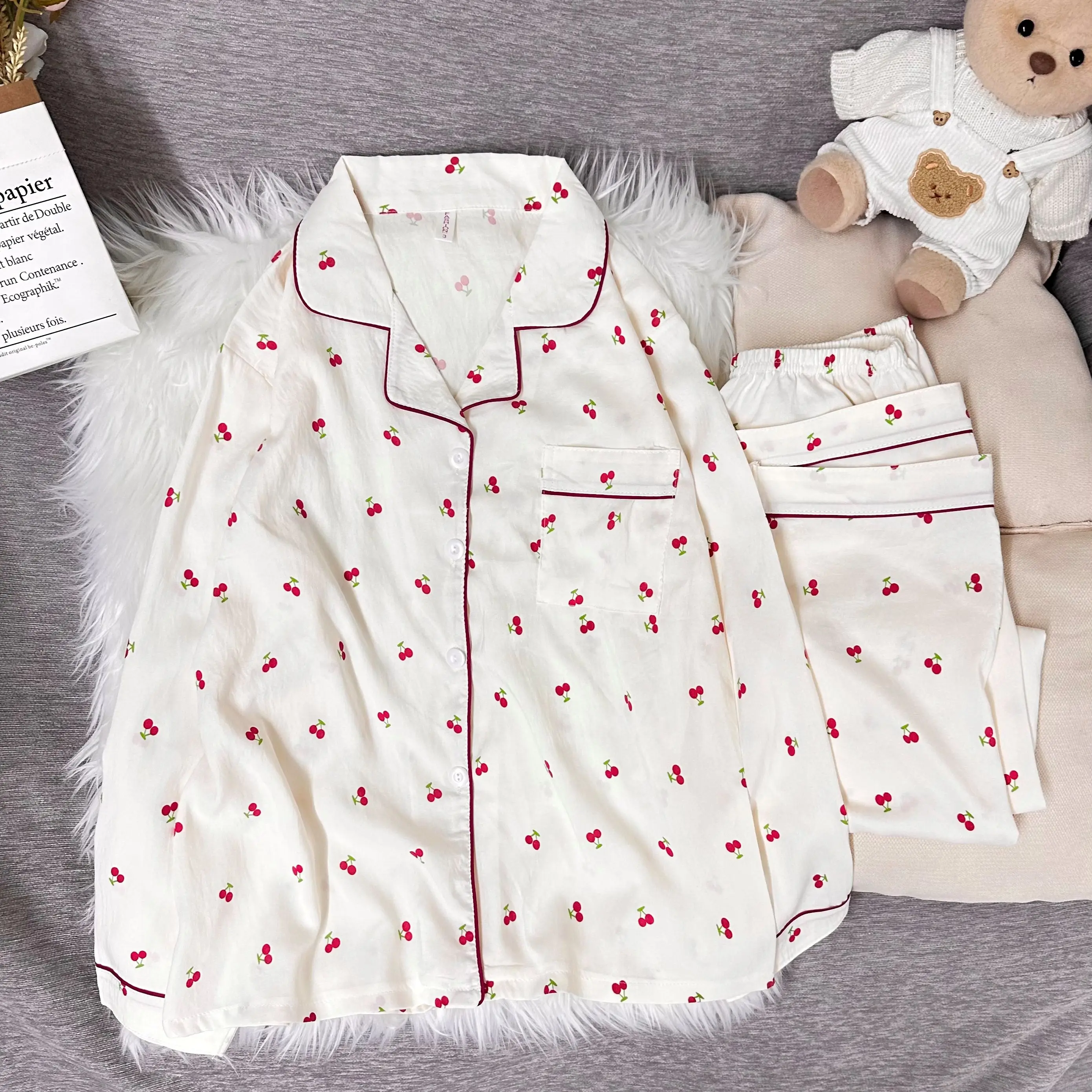 Women's Long Sleeve Soft Pajamas Japanese-style Cute Cherry Homewear Spring and Autumn
Women's Long Sleeve Soft Pajamas Japanese-style Cute Cherry Homewear Spring and Autumn