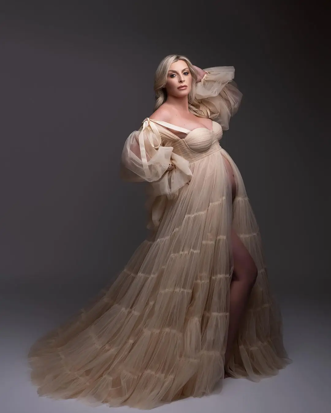 Champagne Tulle Maternity Dress with Puff Sleeves Open Front Pregnant Women's Outfit for Baby Shower or Wedding Guest#18474
Champagne Tulle Maternity Dress with Puff Sleeves Open Front Pregnant Women's Outfit for Baby Shower or Wedding Guest#18474