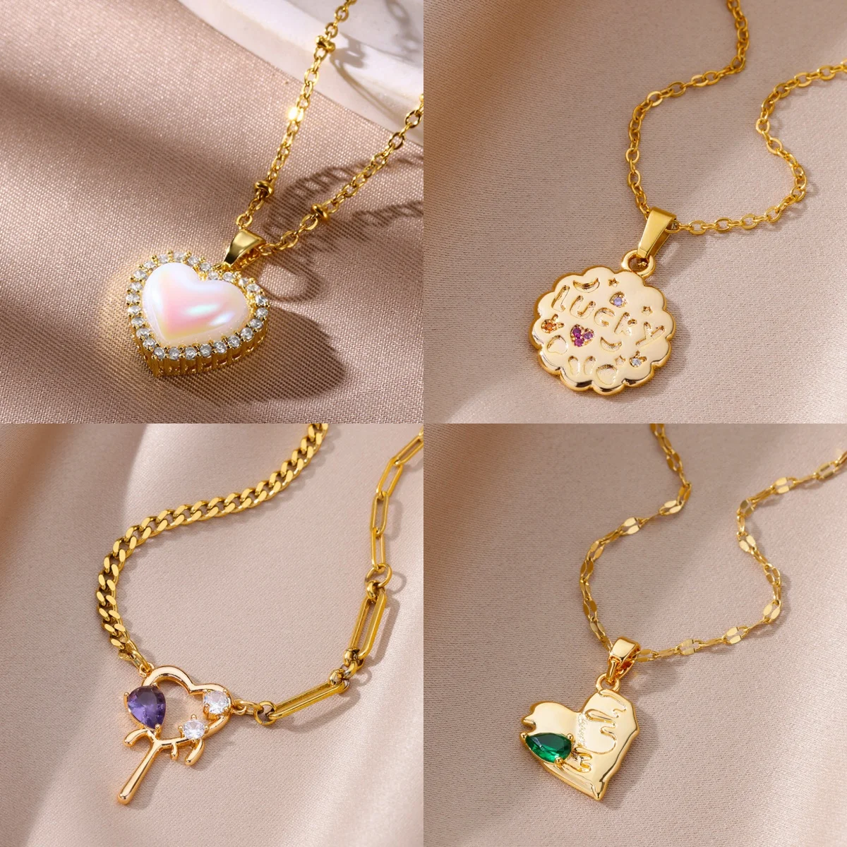 10pcs Sweet Heart Zircon Necklaces for Women 18K Gold Plated Imitation Pearl Jewelry Necklace Christmas Gift Wholesale bijoux
10pcs Sweet Heart Zircon Necklaces for Women 18K Gold Plated Imitation Pearl Jewelry Necklace Christmas Gift Wholesale bijoux