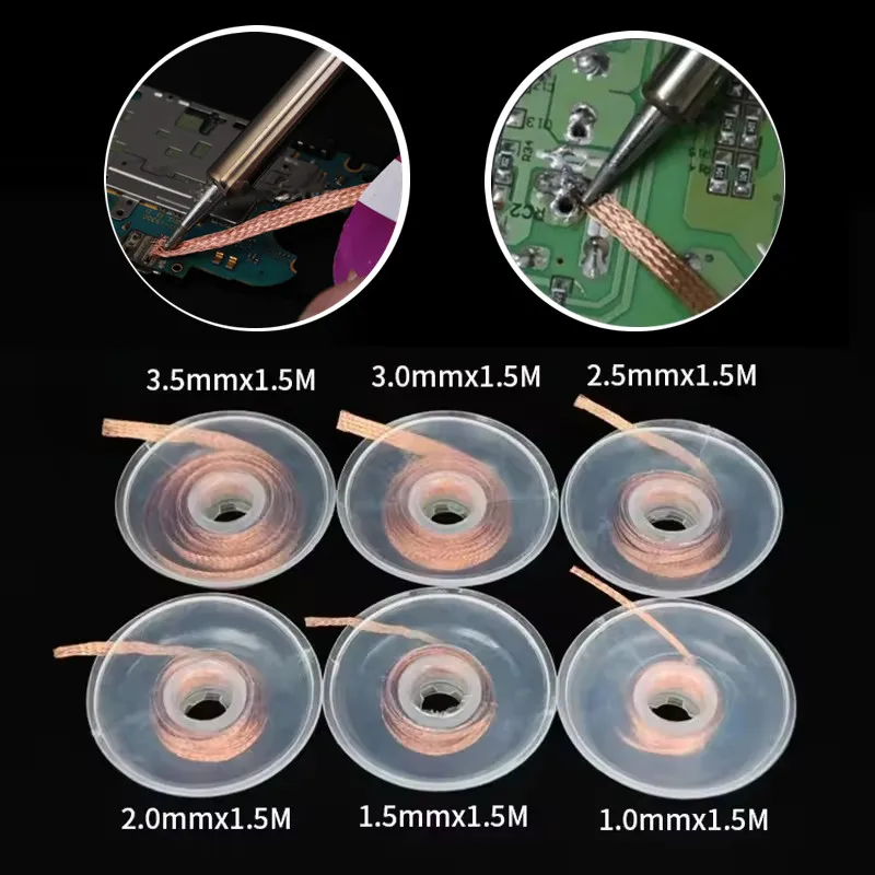 Распайка оплетки, сварочный инструмент для удаления припоя, фитиль 1,5 м, ширина 1, 1,5 2, 2,5, 3 мм, провод, свинцовый шнур, флюс, инструмент для ремонта BGA
Распайка оплетки, сварочный инструмент для удаления припоя, фитиль 1,5 м, ширина 1, 1,5 2, 2,5, 3 мм, провод, свинцовый шнур, флюс, инструмент для ремонта BGA