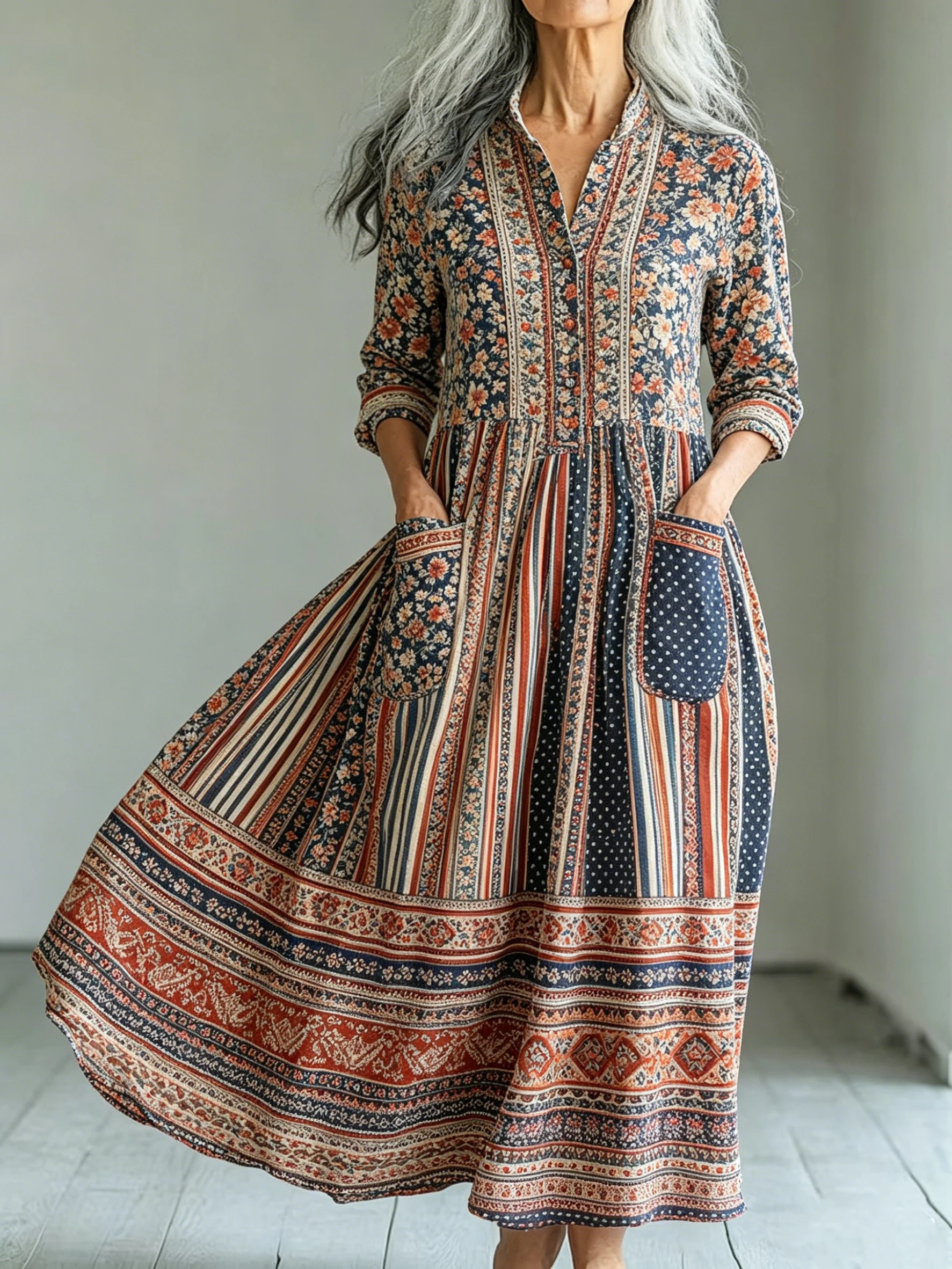 2026 Vintage Tribal Totem Print Dress Women V Neck Button Down Loose Long Maxi Bohemian Casual Holiday Outfit
2026 Vintage Tribal Totem Print Dress Women V Neck Button Down Loose Long Maxi Bohemian Casual Holiday Outfit
