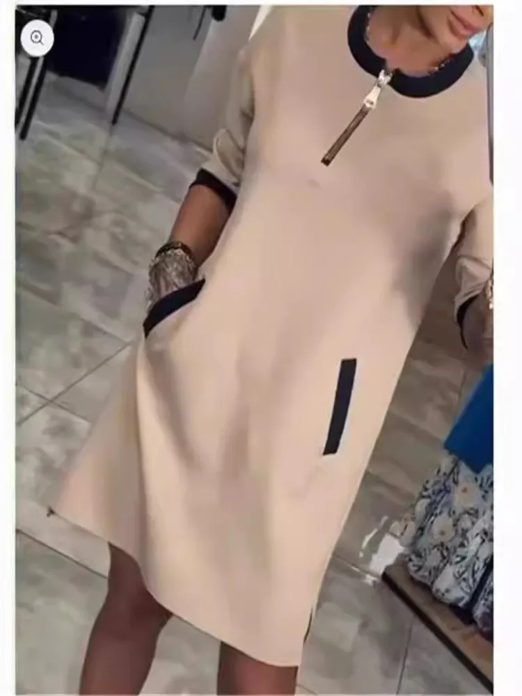 Spring Elegant Women's Dress Autumn Long Sleeve Zipper O Neck Fashion Dress For Women 2025 Casual Loose Dresses Female
Spring Elegant Women's Dress Autumn Long Sleeve Zipper O Neck Fashion Dress For Women 2025 Casual Loose Dresses Female