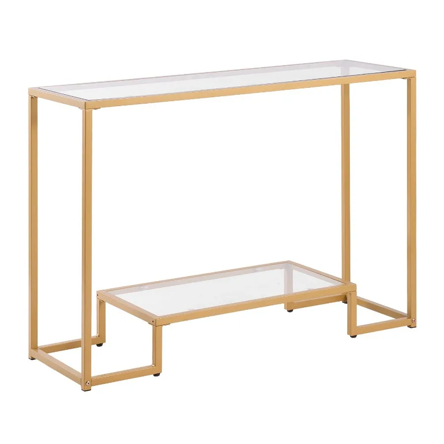 2-Tier Glass Console Table Modern Rectangle Sofa Side Table with Tempered Glass Top and Iron Legs Golden Consloe Desk with Anti
2-Tier Glass Console Table Modern Rectangle Sofa Side Table with Tempered Glass Top and Iron Legs Golden Consloe Desk with Anti