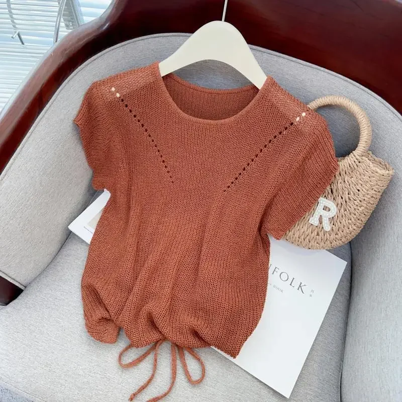 French-style Lace-up Open-back Ice Silk Knit Sweater for Women Sense Design Small and Lazy Soft Short-sleeved T-shirt for Summer
French-style Lace-up Open-back Ice Silk Knit Sweater for Women Sense Design Small and Lazy Soft Short-sleeved T-shirt for Summer