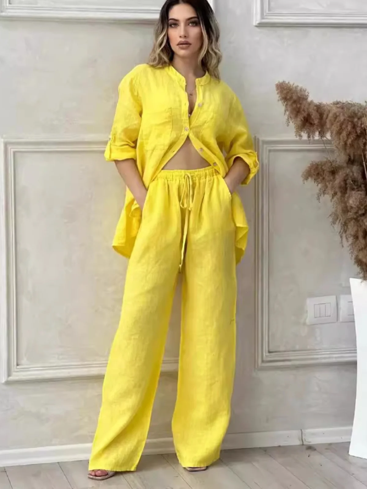 Spring Large Size Cotton Linen irt Set High Waist Loose Pants Longsved Faionable Women's Ensemble Autumn
Spring Large Size Cotton Linen irt Set High Waist Loose Pants Longsved Faionable Women's Ensemble Autumn