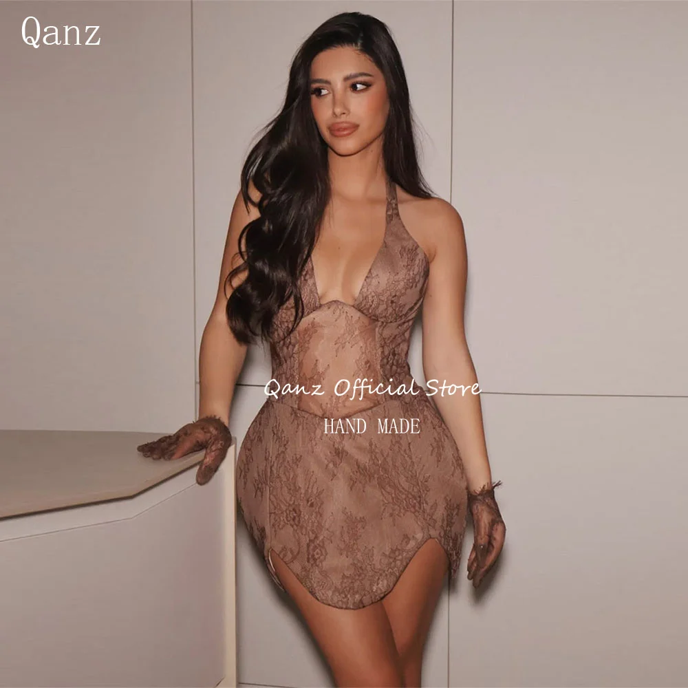 Qanz Sexy Mini Prom Dress Lace Appliques Spaghetti Straps Robe Cocktail Femmes Halter Neck Birthday Dresses For Woman Customized
Qanz Sexy Mini Prom Dress Lace Appliques Spaghetti Straps Robe Cocktail Femmes Halter Neck Birthday Dresses For Woman Customized